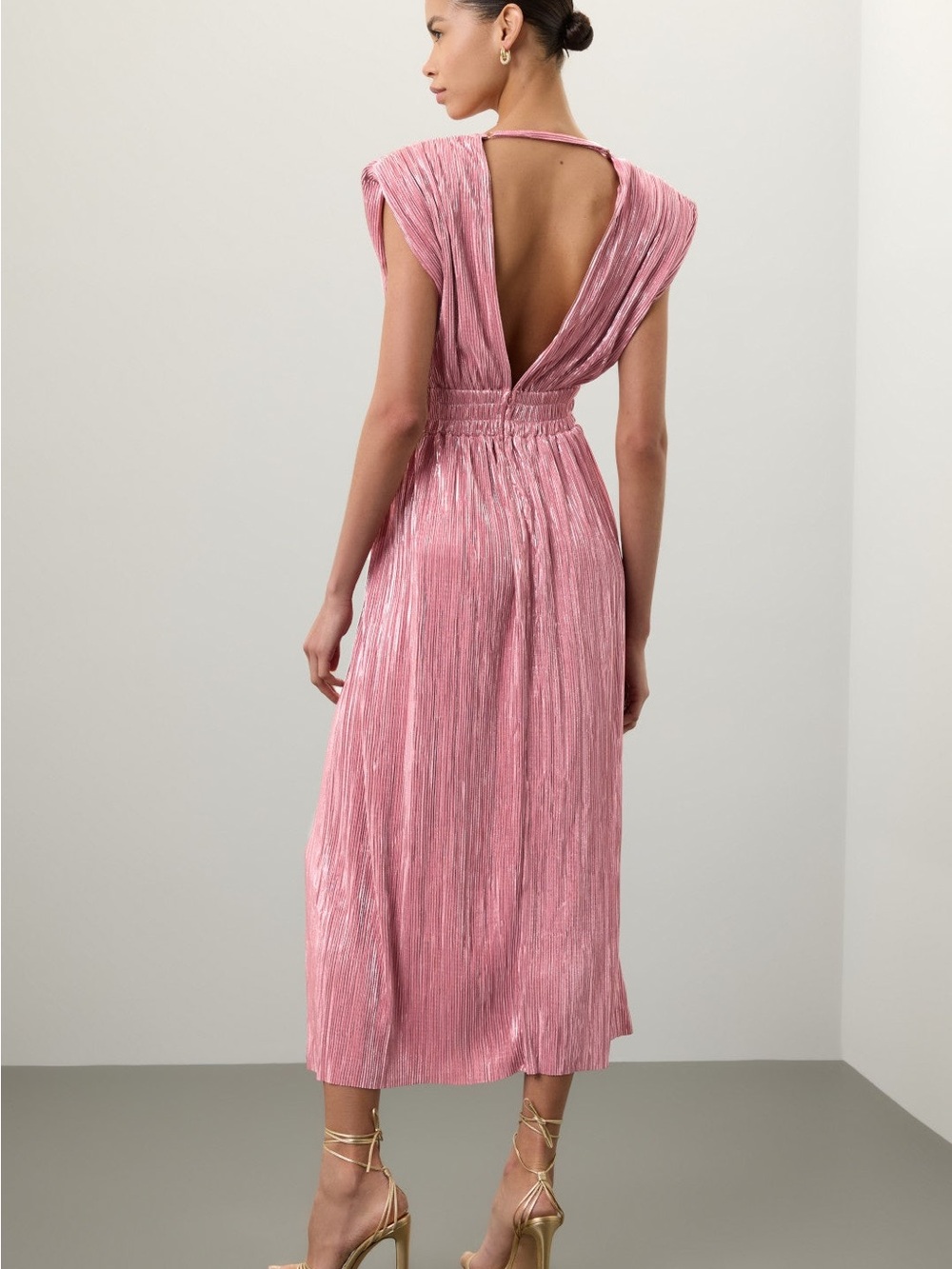 Sabina Musayev Shimmering Pink Pleated Maxi Dress - Picture 2 of 6
